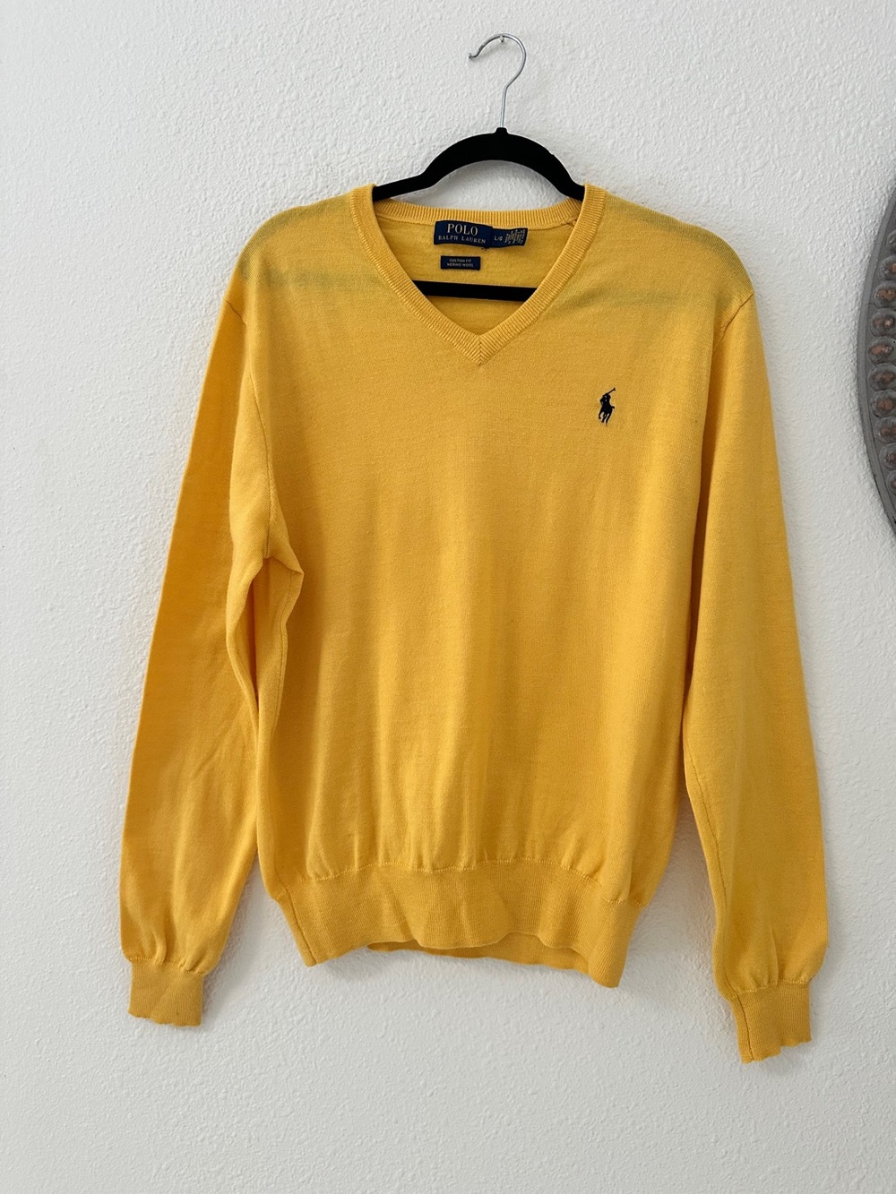 Ralph Lauren Polo V-Neck Sweater in Yellow with Navy Pony